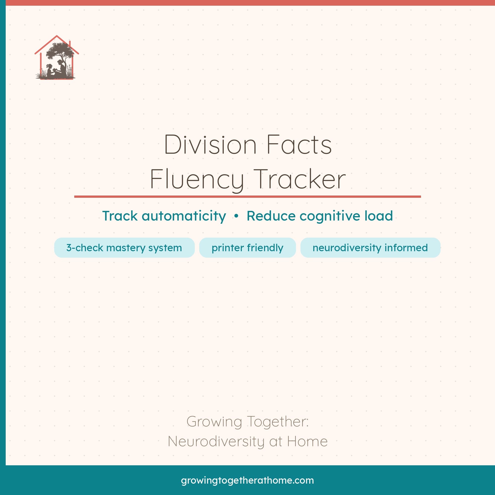 Division Facts Fluency Tracker printable for homeschool