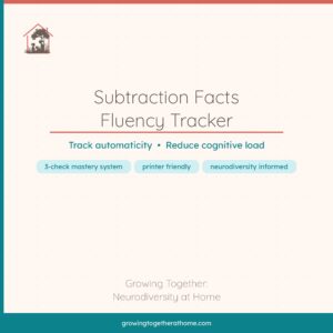 Subtraction Facts Fluency Tracker printable for homeschool