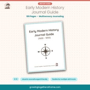 Early Modern History Journal Guide cover, a 195-page multisensory notebooking guide for grades K-6